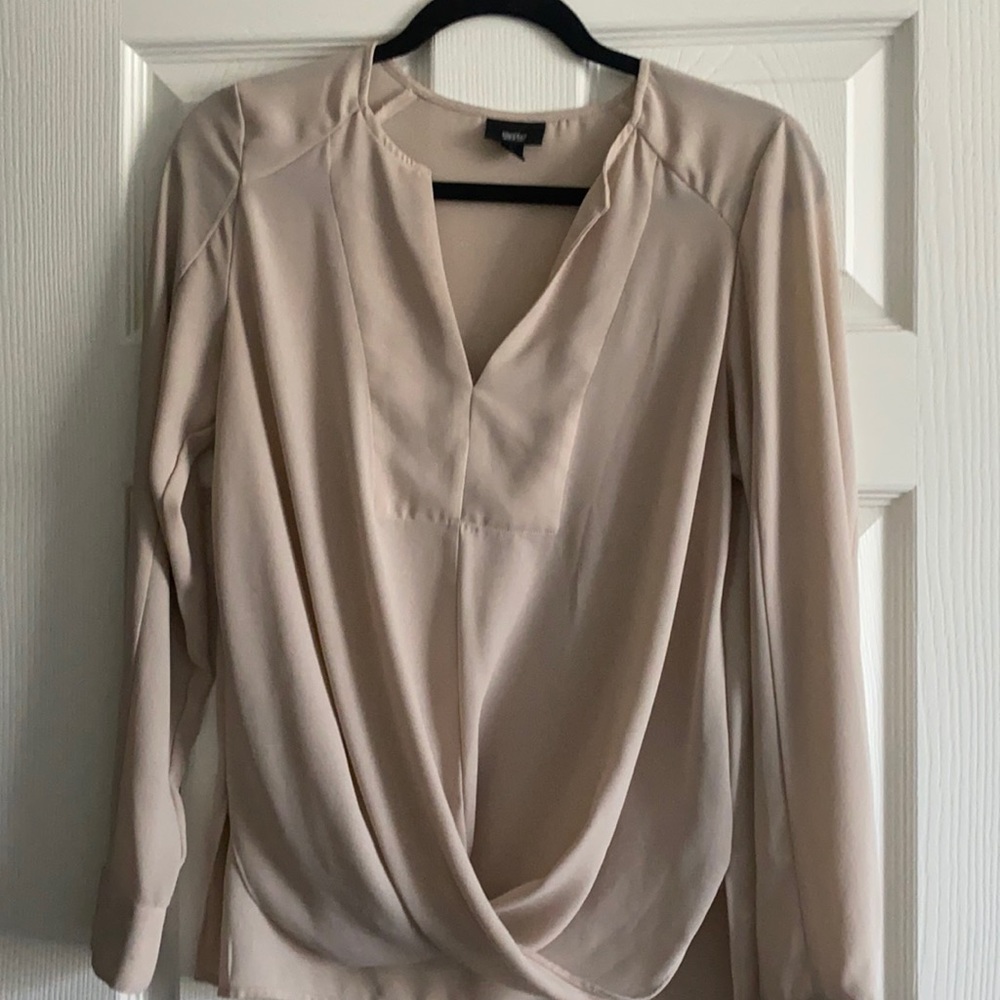 Tan wrap front blouse